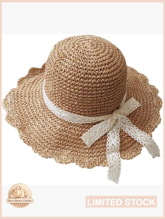 Wide Brim Crochet Straw Sun Hat Packable Beach Travel Foldable Lightweight main image 7